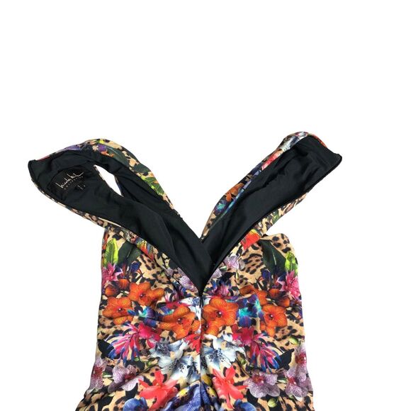 Nicole Miller Collection Dress Womens P Tropical Floral Animal Print Faux Wrap - Picture 10 of 16